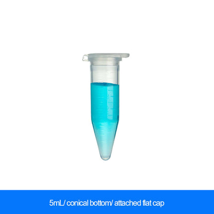 5mL conical bottom centrifuge tube with attached flat cap with scale filled with blue liquid